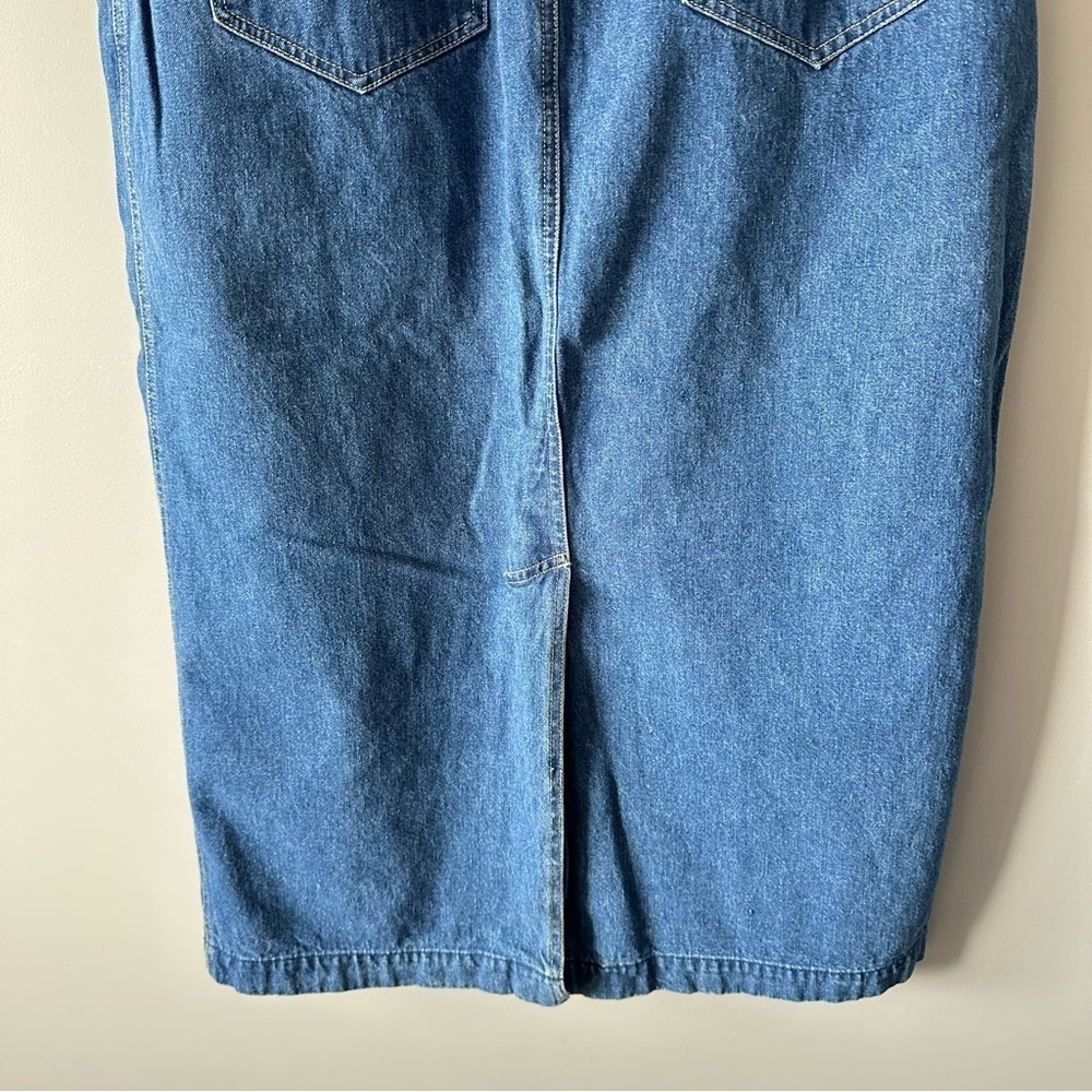 Talbots Vintage Denim Skirt 14 Paper Bag Waist Modest Pockets 90s Preppy - Picture 9 of 16